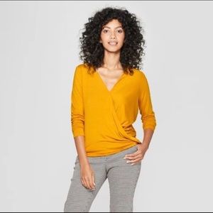 NEW A New Day Mustard Yellow Drape Front Top NWOT